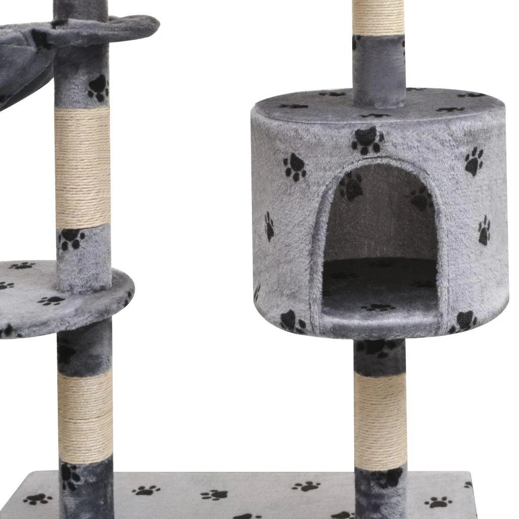 Tiragraffi albero per gatti cuccia per gatti giocattolo peluche e sisal 125 cm impronte di zampe grigio 3702113