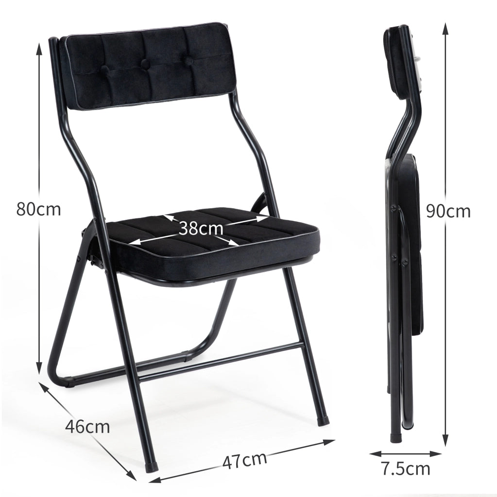 Set di 2 sedie pieghevoli imbottite in velluto nero