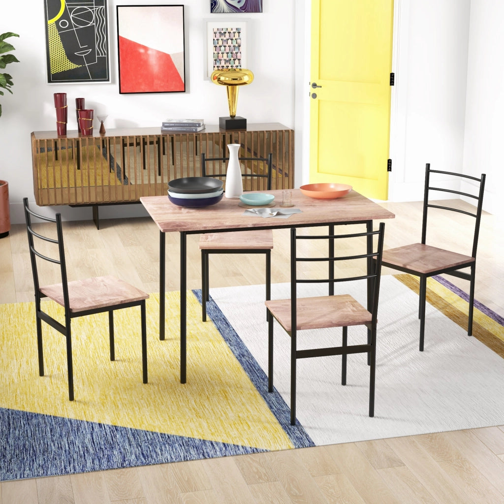 Set Tavolo da Pranzo e Sedie 5 Pezzi ¨C Minimal ¨C Bianco, Legno e Acciaio