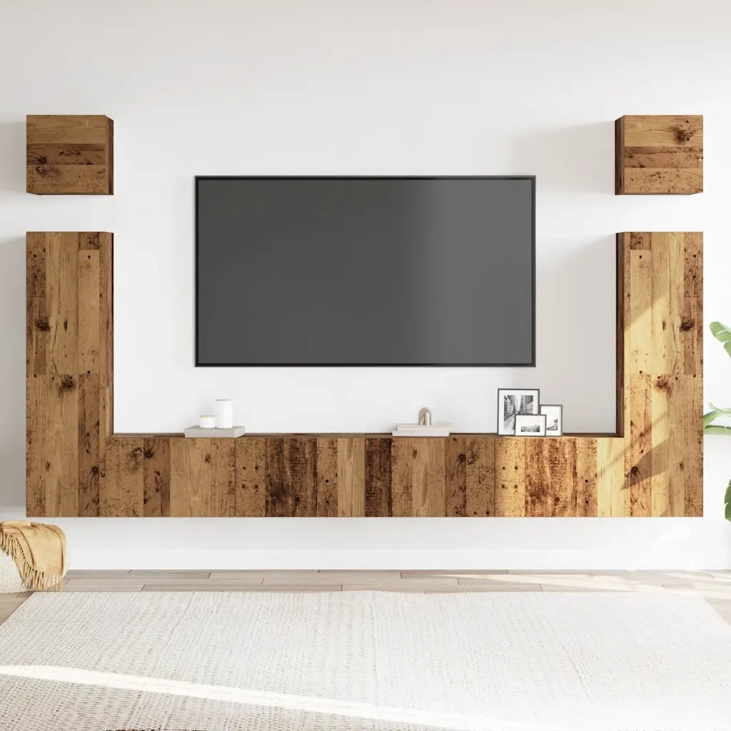 Set Mobile TV 6 pz | Armadietto TV | Mobile Porta TV Montato a Parete Legno Antico in Truciolato