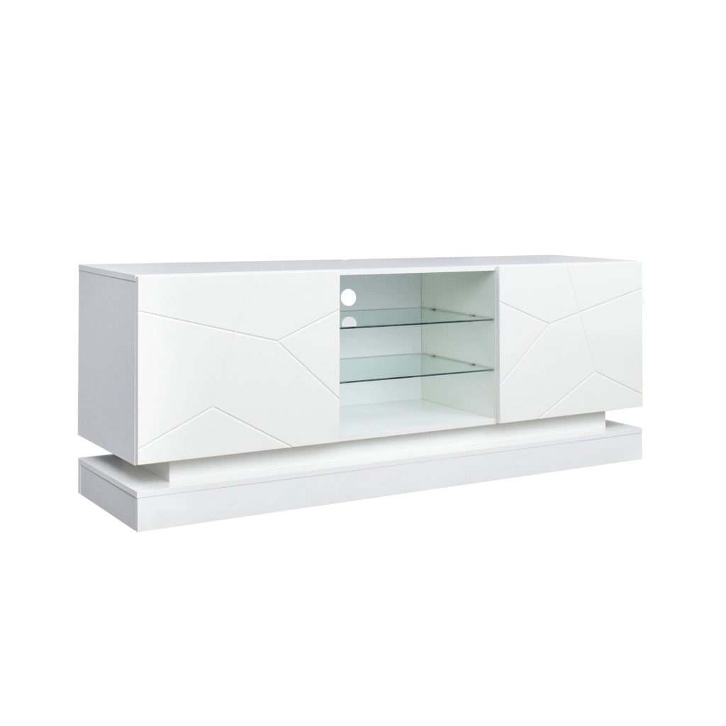 Mobile TV con 2 Ante; 2 Vani; Ripiano in Vetro Regolabile e USB per Soggiorno; 160 × 38.5 × 60 cm