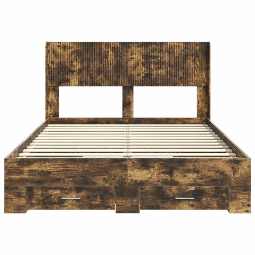 Struttura del letto con stoccaggio e testata Rovere Fumo