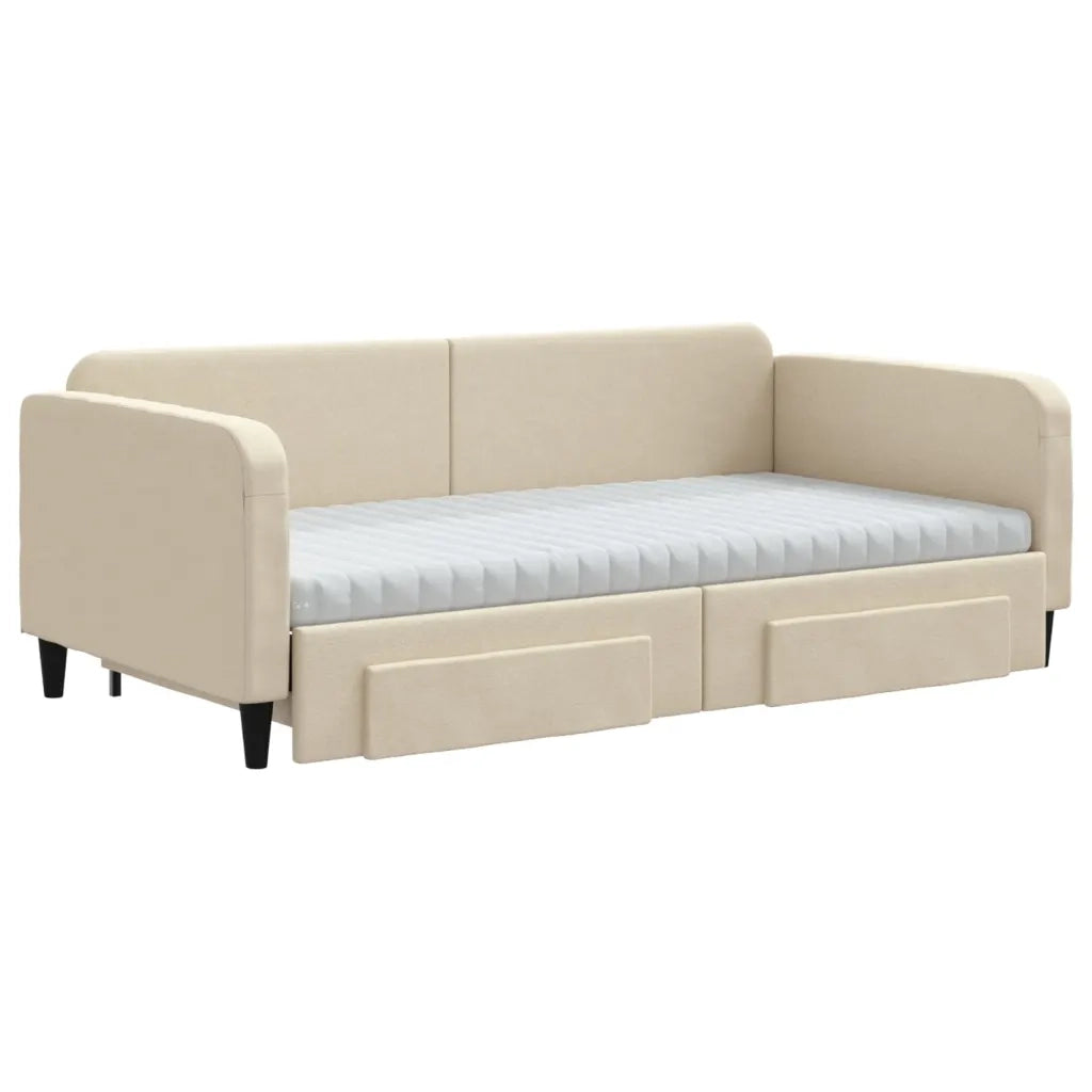 Divano Letto Estraibile con Cassetti Crema 100x200cm in Tessuto 3196879