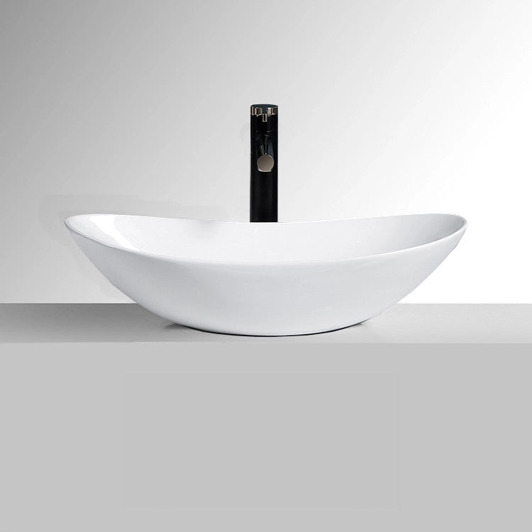 Lavabo ovale da appoggio in ceramica bianca lucida