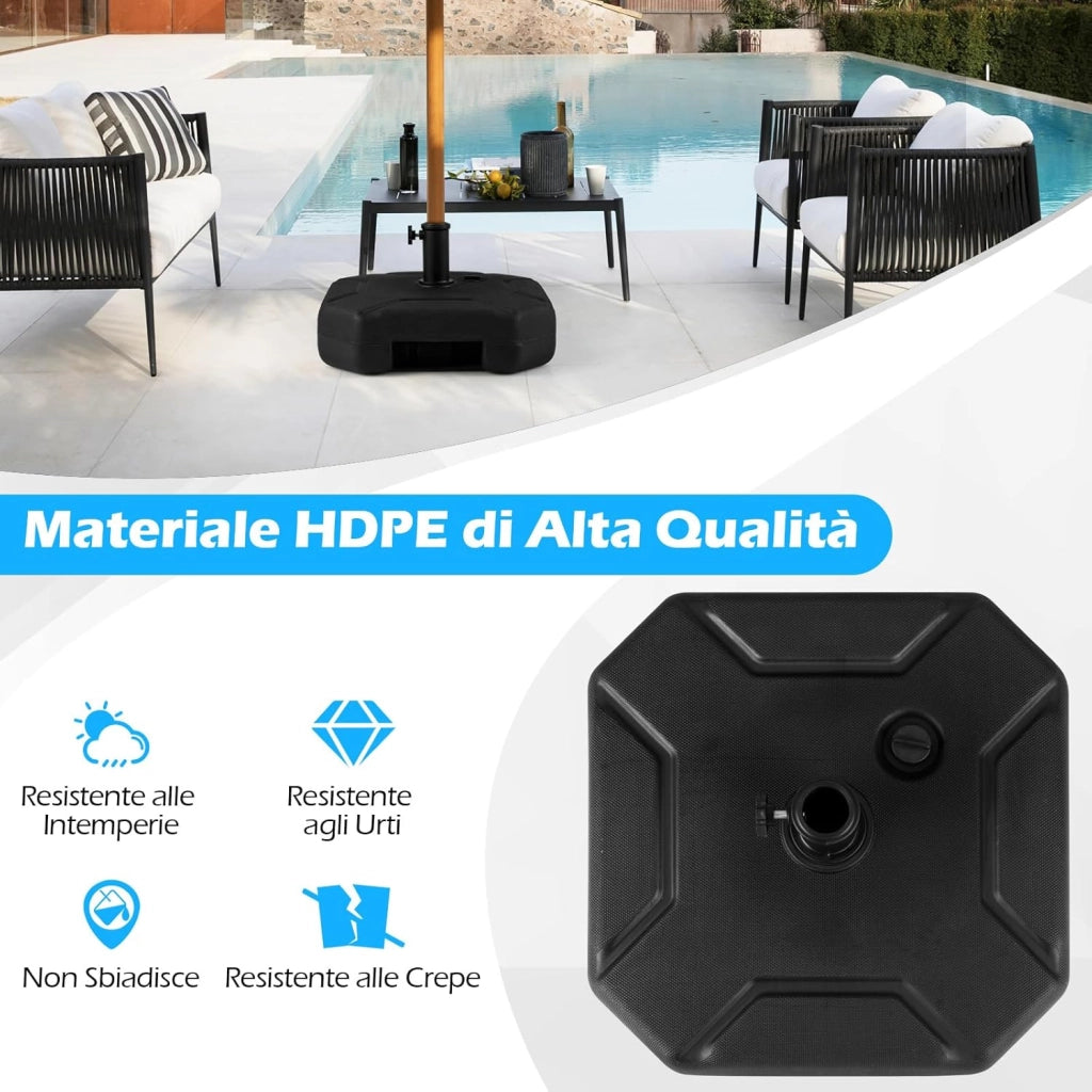 Base per Ombrello Riempibile, Base per Ombrello Pesante 17,5 Litri / 30 kg Riempibile con Acqua o Sabbia, per Poli da Ombrello da 38/48mm, Supporto per Ombrello Giardino Piscina