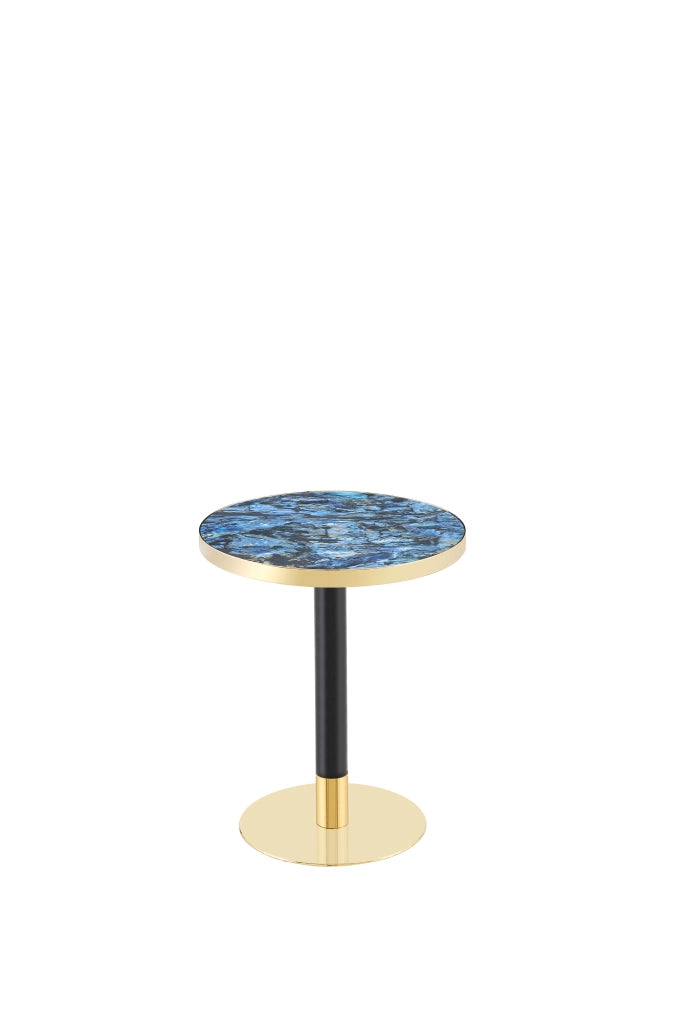 Tavolo da pranzo - rotondo moderno - effetto marmo - bordo oro - base nera/oro - versatile