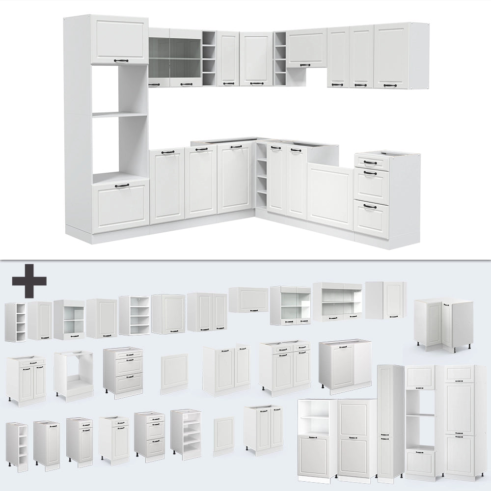 Cucina angolare completa R-Line Bianco rustico/Bianco 247 x 237 cm, PL Antracite Vicco