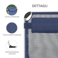 Sdraio da Giardino Pieghevole Poggiatesta e Schienale Regolabile Blu