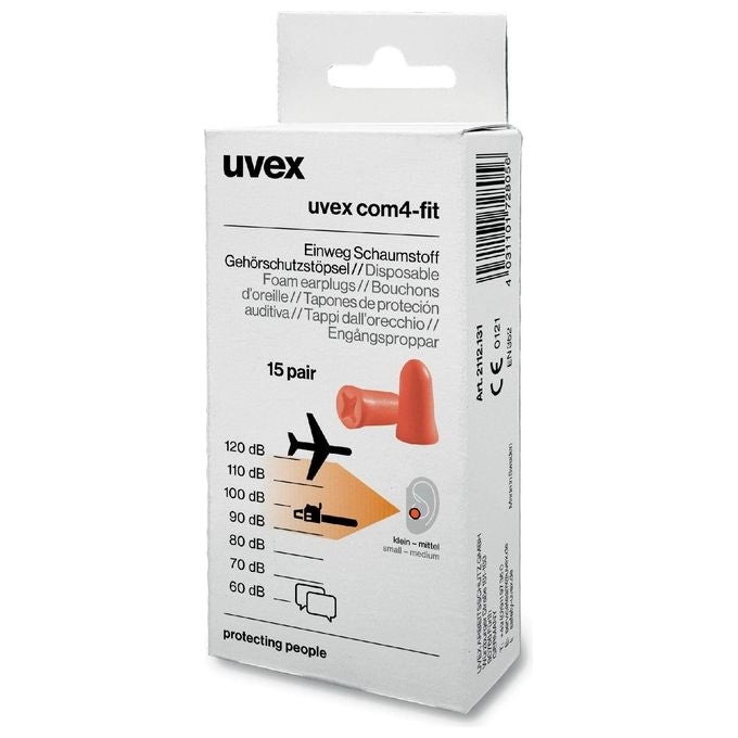 Uvex 2112131 com4-fit Tappo Auricolare Riutilizzabile Schiuma di Poliuretano SNR 33 dB Taglia S colore Arancione