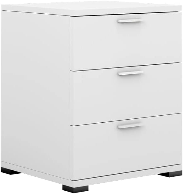 Comodino camera da letto Marseille, Bianco, 46.2 x 60 cm, adatto per riporre oggetti di uso quotidiano e lampade