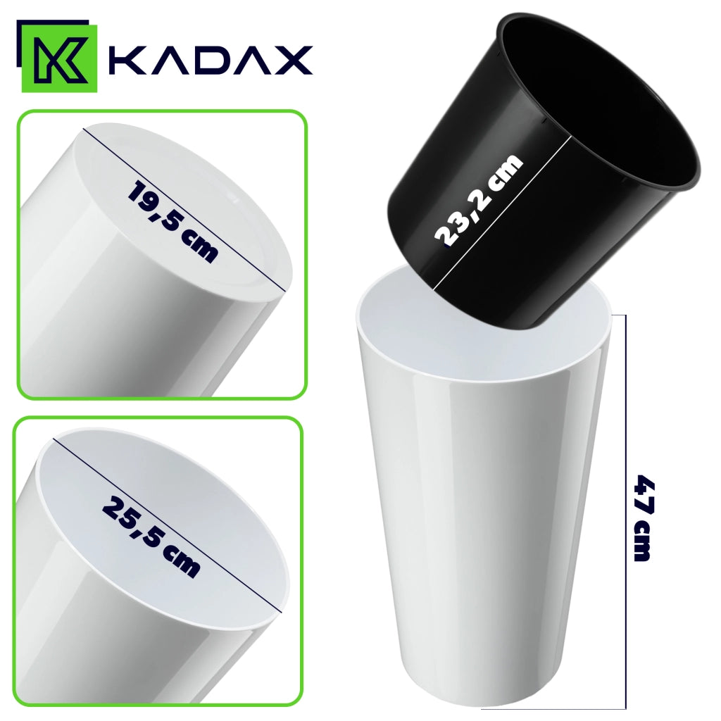 Vaso da fiori KADAX 47 cm con coperchio e inserto, in plastica bianca.