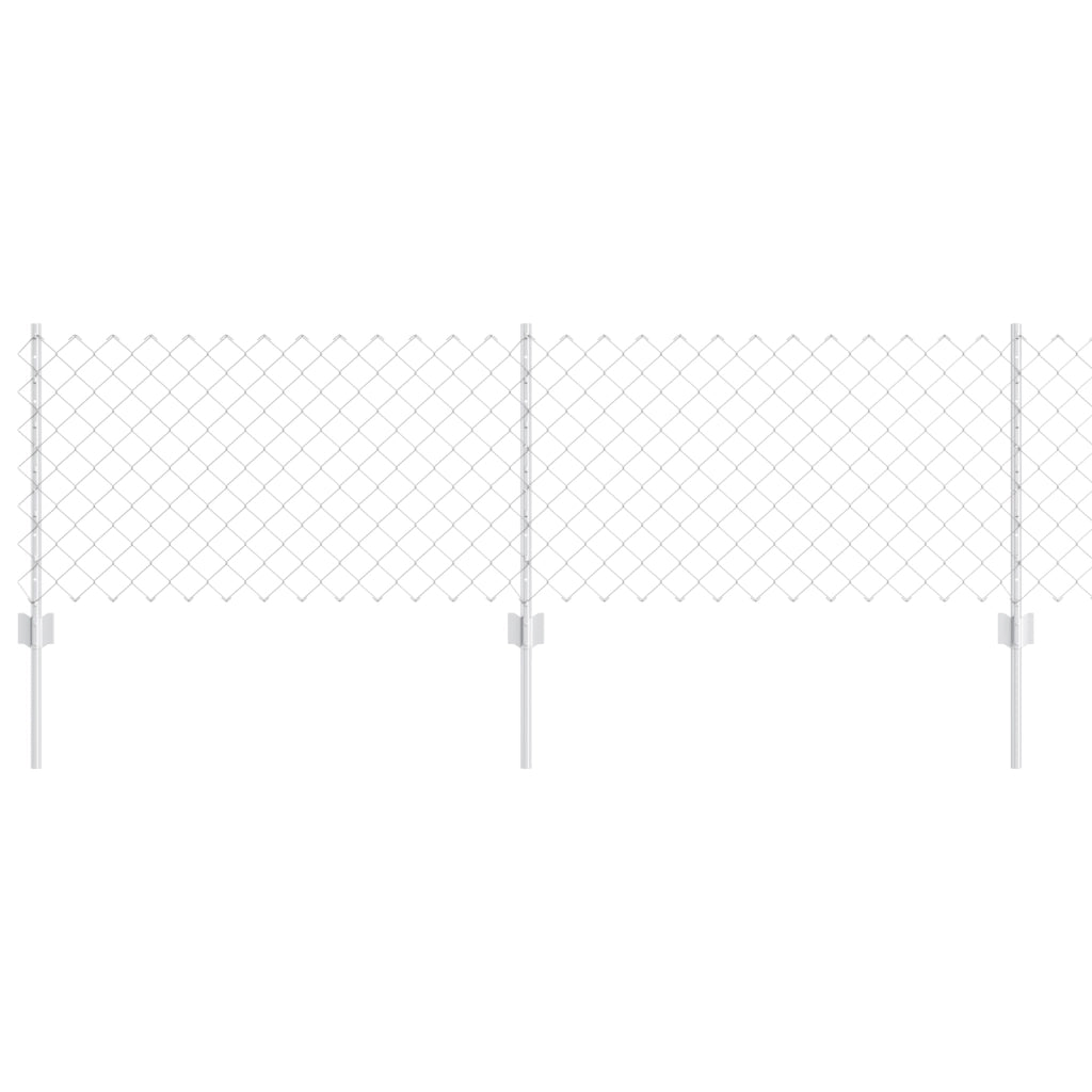 Recinzione a Rete con 10 Pali U Argento 0.6x10 m Acciaio