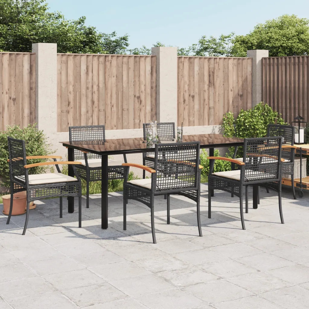 Set da Pranzo da Giardino 7 pz Nero con Cuscini in Polyrattan 3213608