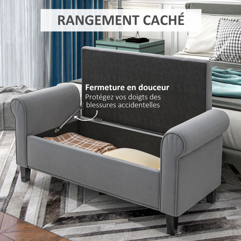 Pouf contenitore con braccioli ¨C zephmum ¨C tessuto velluto grigio 126x48.5x57 cm