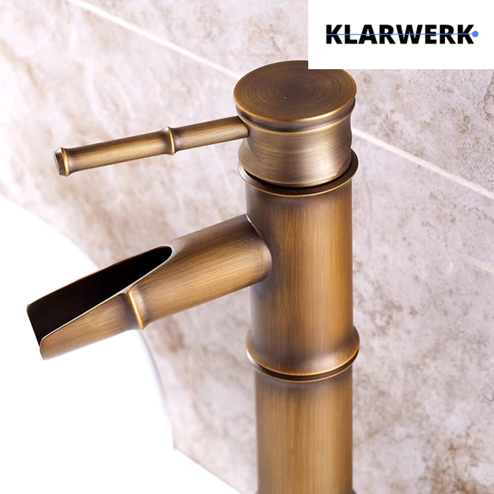 YURI | Rubinetto per bagno a cascata in bambù alto in ottone dorato | in acciaio inox per lavelli alti | Miscelatore giapponese 2 attacchi