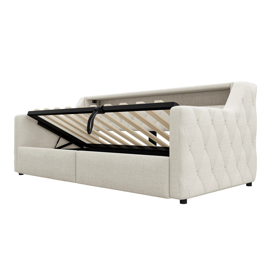 Daybed 90x200 cm con contenitore idraulico, LED e porte USB/USB-C