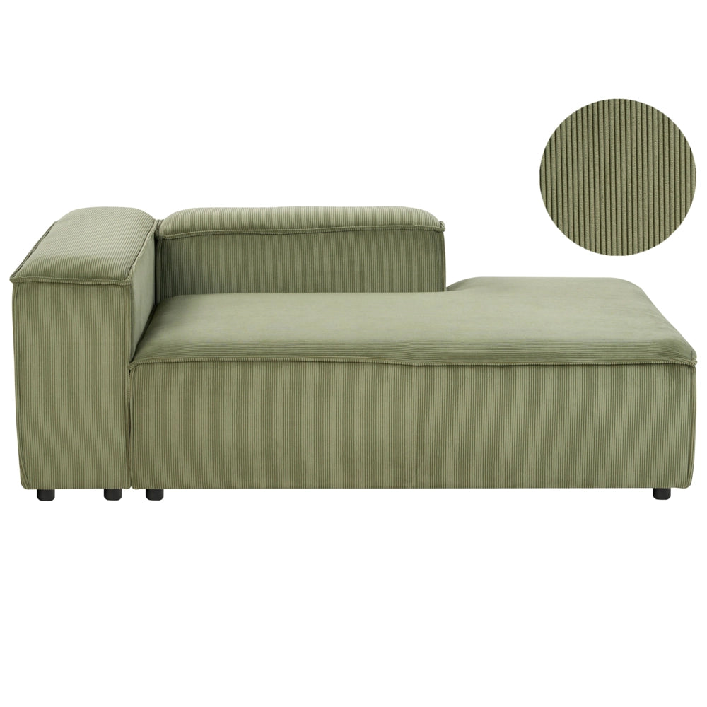 Chaise longue in velluto a coste poliestere verde lato sinistro gambe nere imbottite Soggiorno moderno