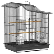 GABBIA PER UCCELLI A 4 PORTE CON 2 CIOTOLE, 2 POSATOI E VASSOIO, IN METALLO E PLASTICA, 47.5X36X54.5 CM, NERO