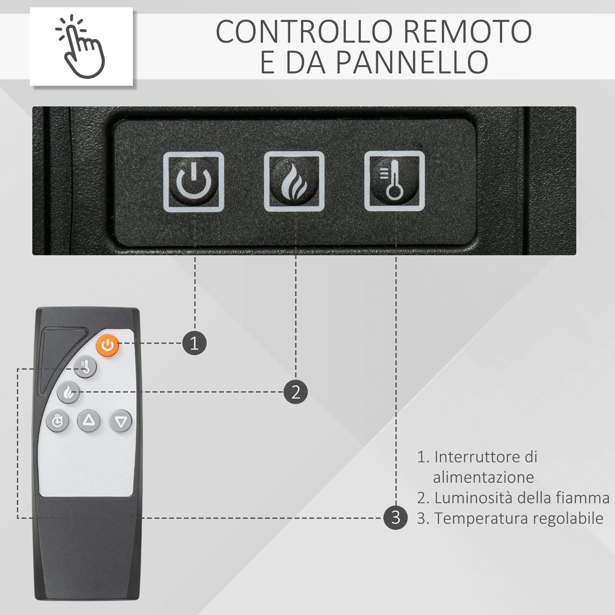 Camino Elettrico da Terra 1800W con Effetto Fiamma Telecomando e Timer Bianco