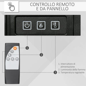Camino Elettrico da Terra 1800W con Effetto Fiamma Telecomando e Timer Bianco