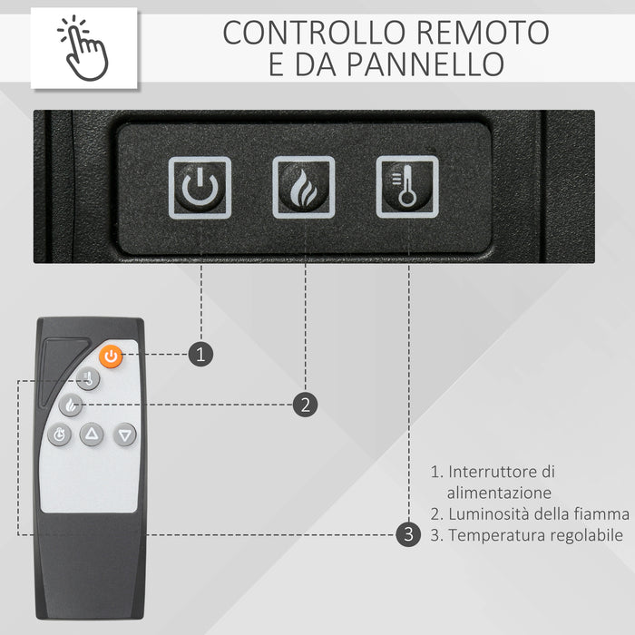 Camino Elettrico da Terra 1800W con Effetto Fiamma Telecomando e Timer Bianco