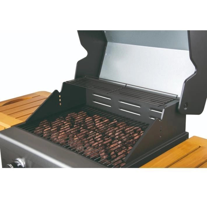Sandrigarden AUSTRALIA Barbecue a gas 3 bruciatori in acciaio inox 10,8 kW con griglie in ghisa e ripiani in legno FSC (115x58x131 cm) colore Nero
