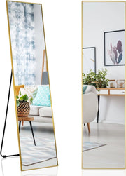 Specchio da Parete Lungo, Specchio da Terra Appendere con Cornice in Lega di Alluminio e Ganci, Per Camera da Letto e Soggiorno, 160 x 40 cm (Oro)