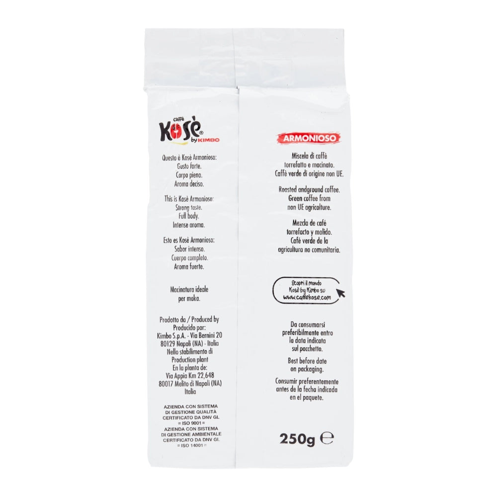 Kose by kimbo armonioso caffe macinato confezione 2x250 grammi