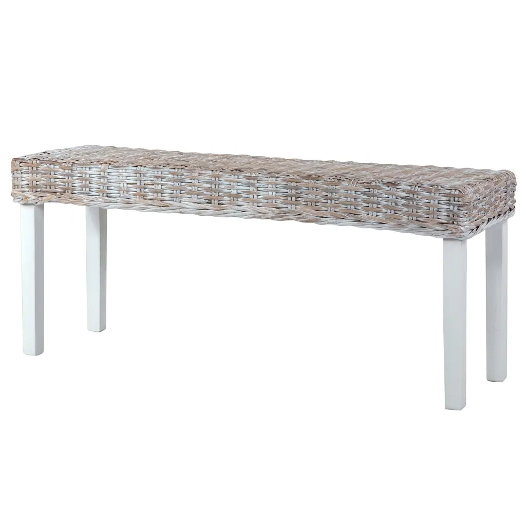 Panca 110 cm Bianca in Rattan Naturale Kubu e Massello di Mango