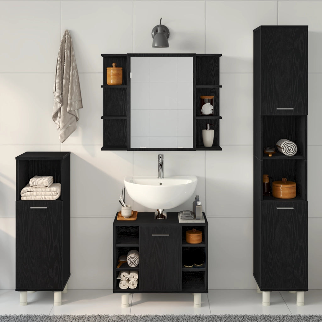 Set di mobili per bagno 4 pezzi in legno ingegnerizzato rovere nero