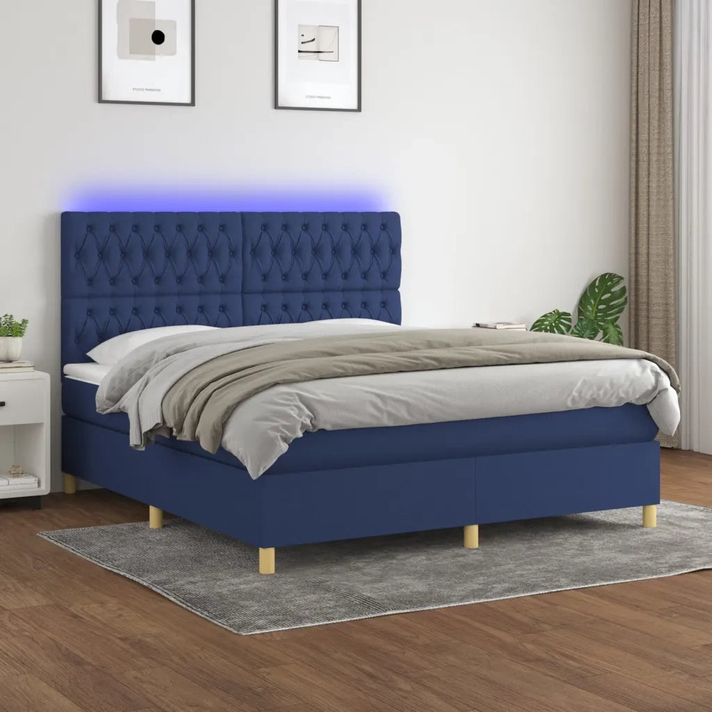 Letto a Molle con Materasso e LED Blu 180x200 cm in Tessuto 3135699