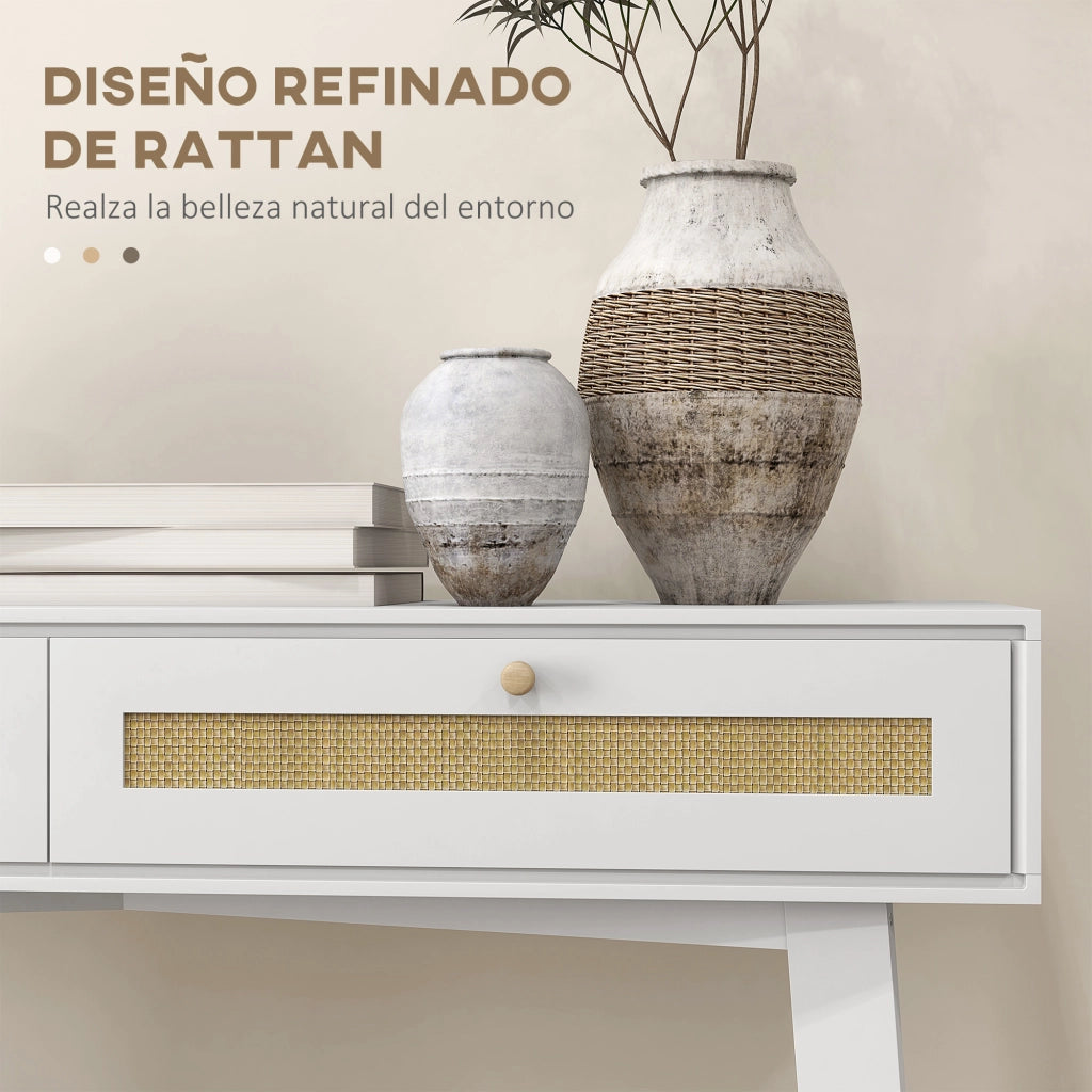 Consolle Ingresso con 2 Cassetti ¨C zephmum ¨C Ratan Bianco 100x30x81