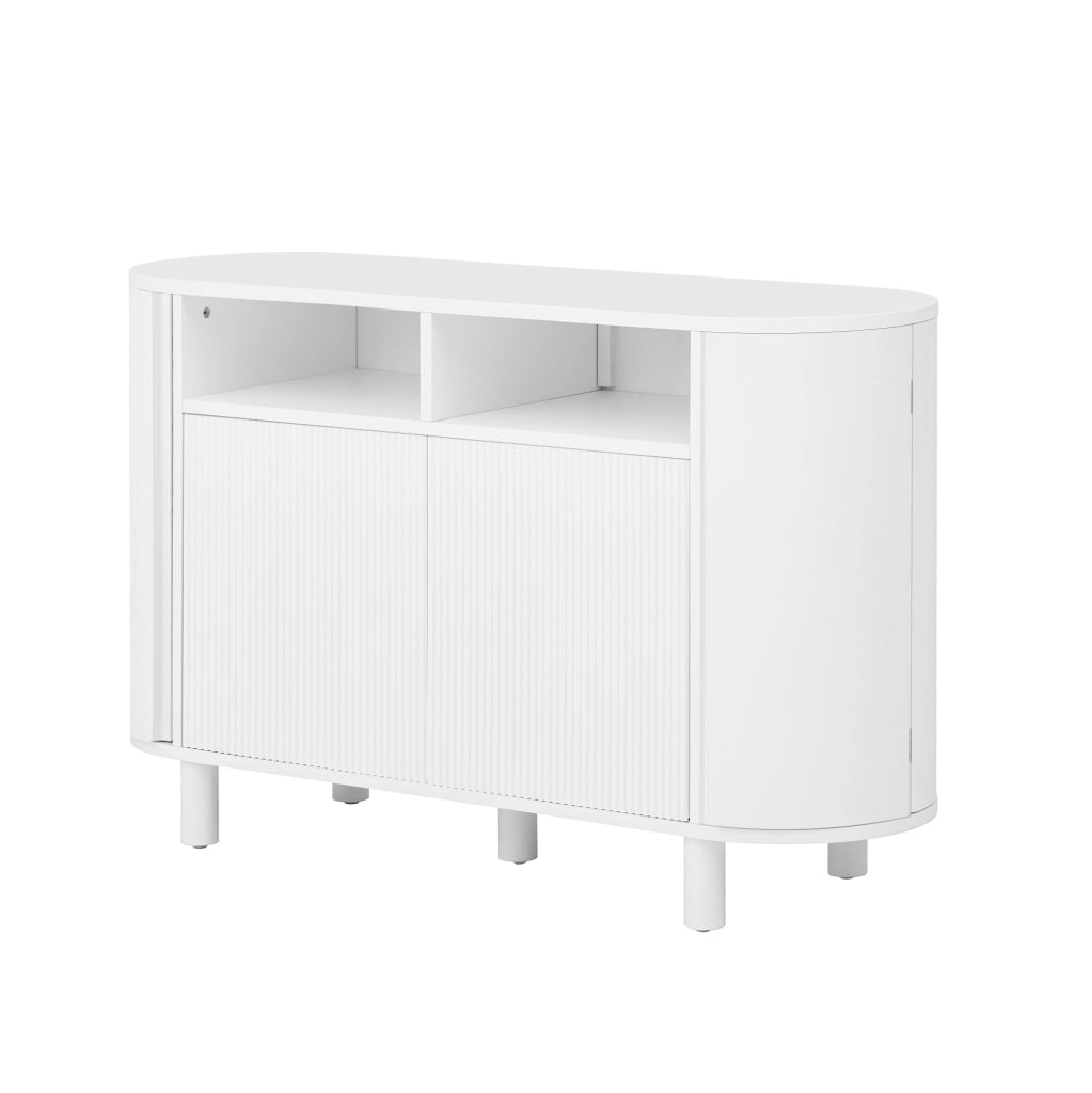 Sideboard 120x38x77 cm con vano ad arco e ripiani regolabili in MDF bianco