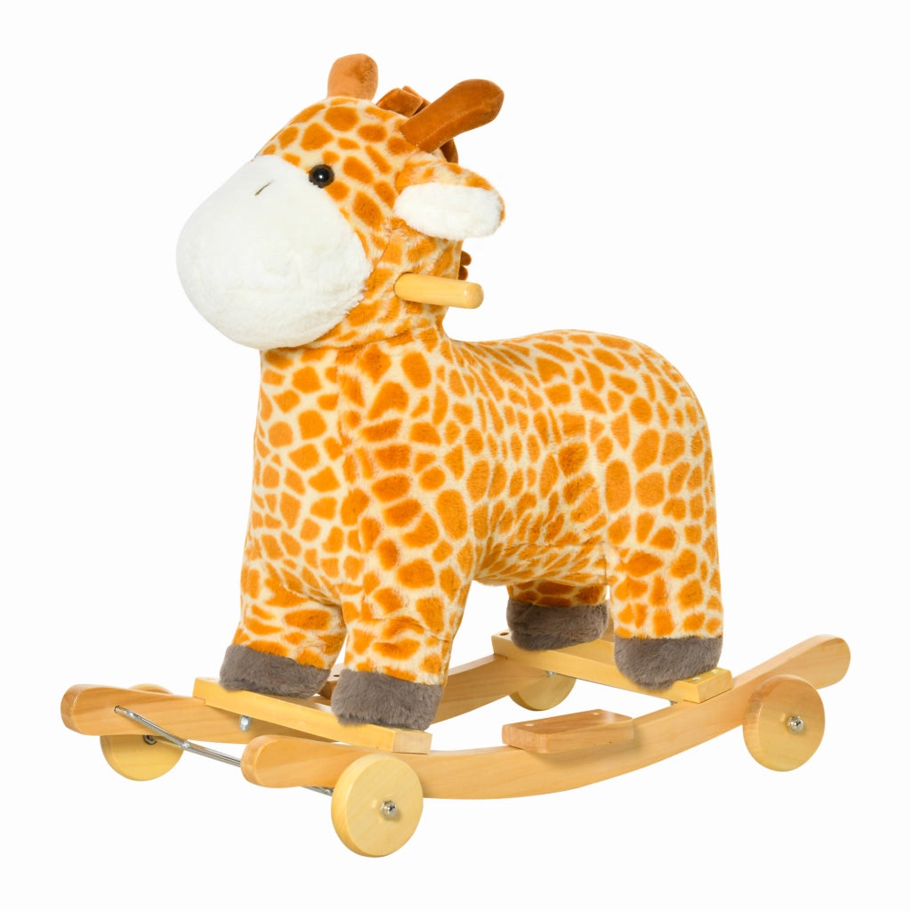 Cavallo a Dondolo Giraffa con Ruote e Suoni ¨C zephmum ¨C Giallo Legno 63x38x63cm