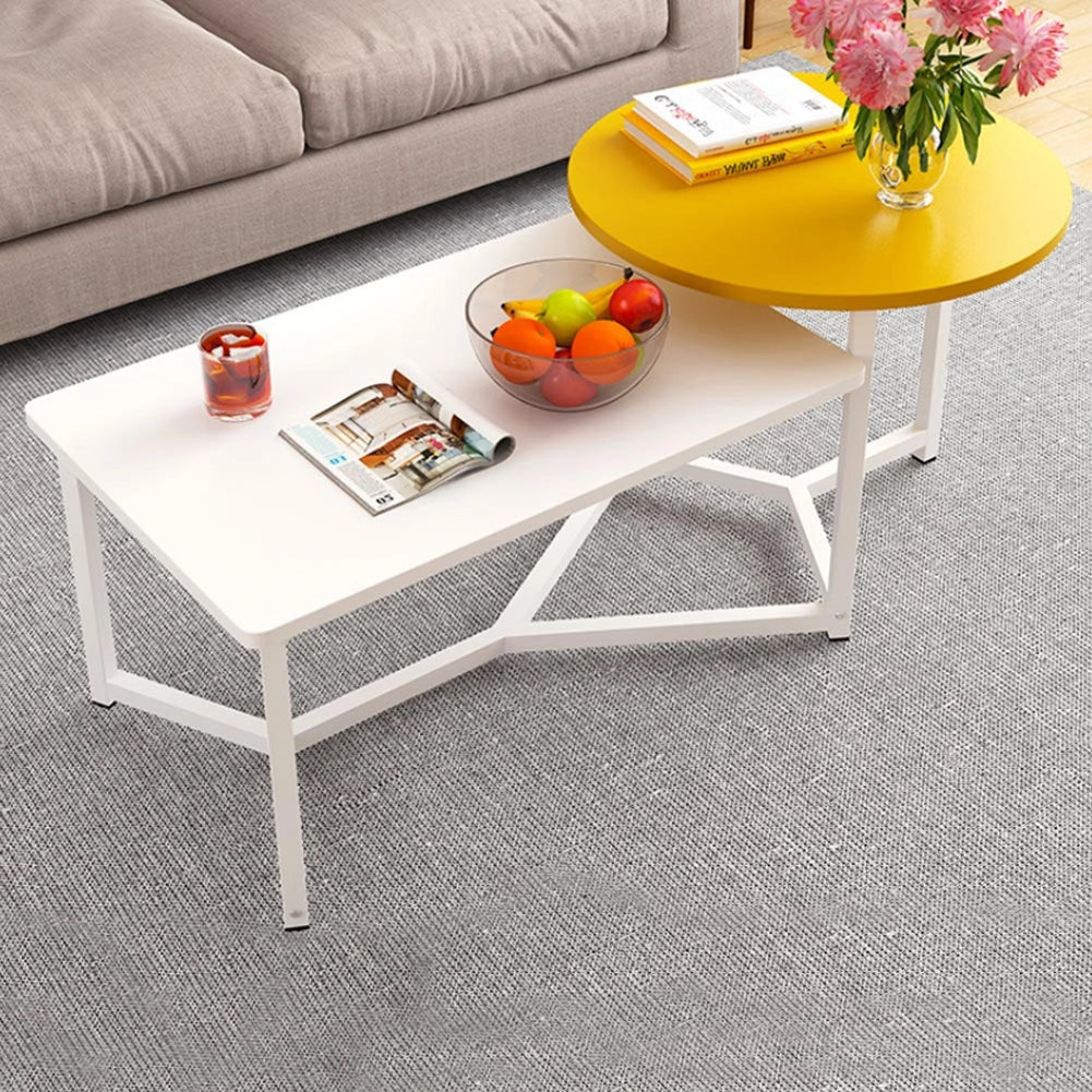 Tavolino Basso da Caffè 2 Ripiani Design Luxury Tavolo Salotto Bianco e Giallo