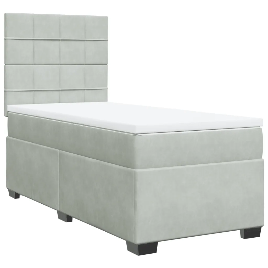 Giroletto a Molle con Materasso Grigio Chiaro 90x190 cm Velluto