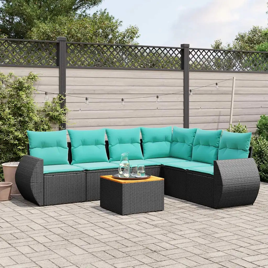 Set Divani da Giardino 7 pz con Cuscini Nero in Polyrattan 3225021