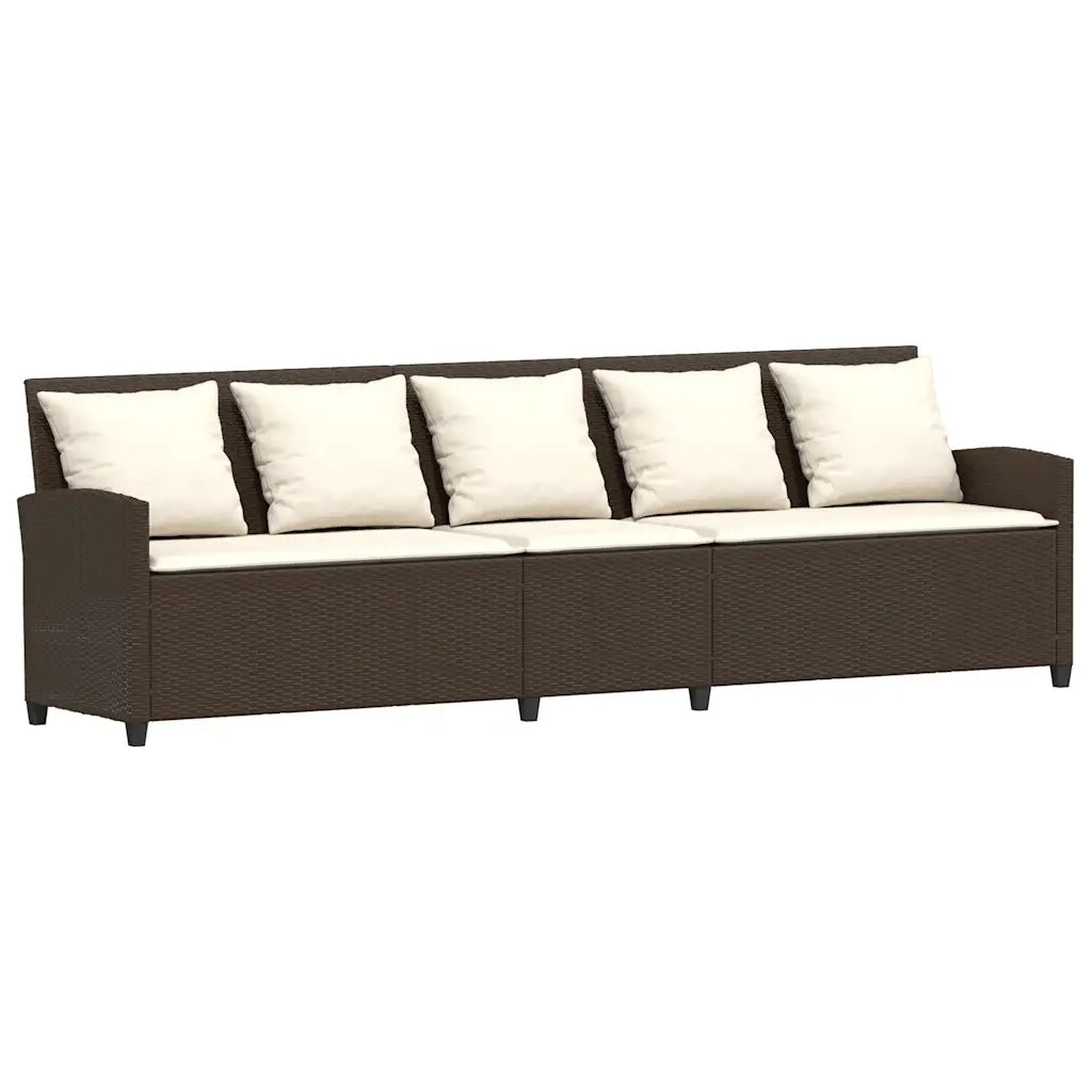Divano da Giardino con Cuscini in Polyrattan Marrone