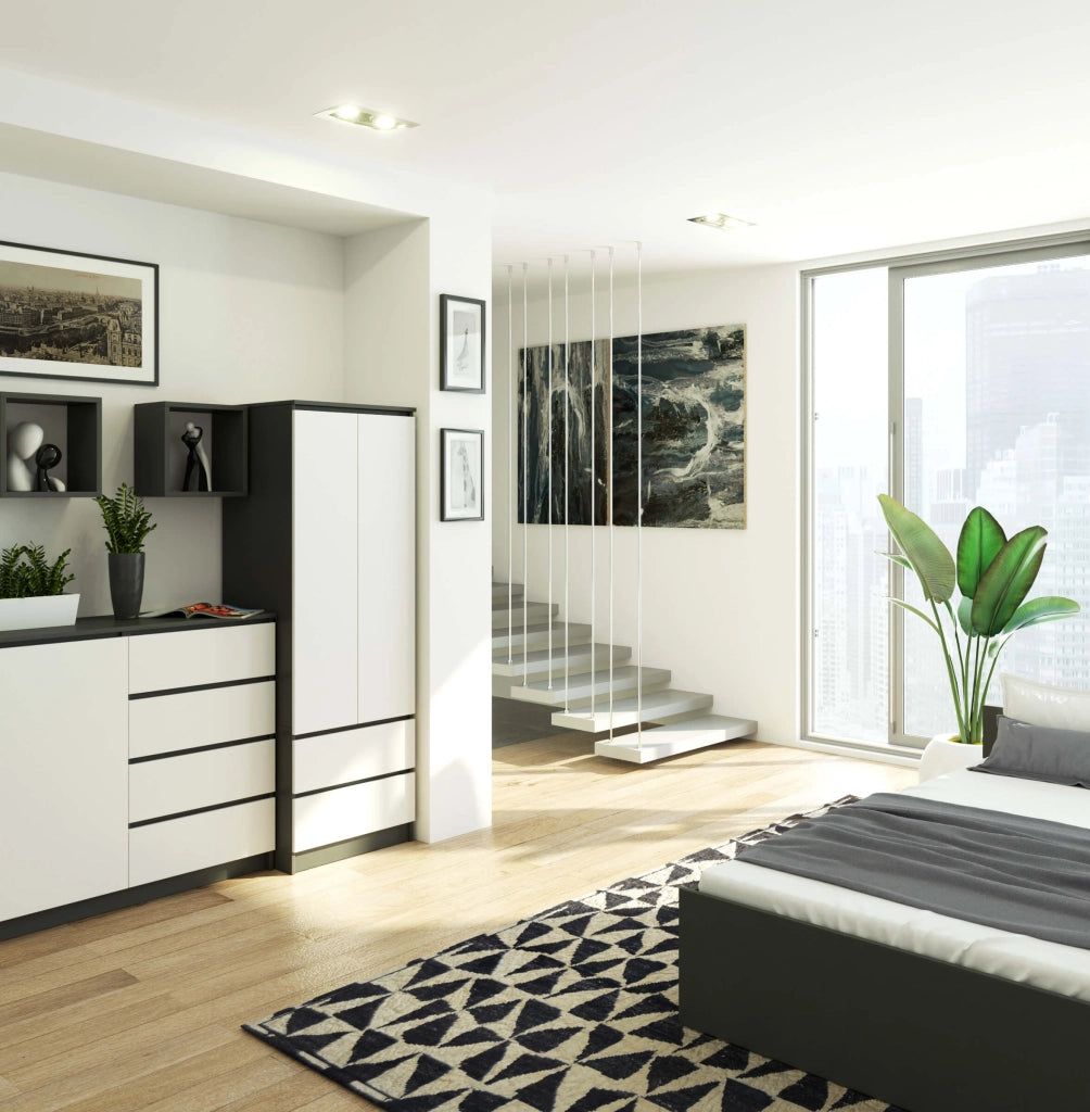 Armadio AKORD S60 Grigia Grafite 60 cm 2 ante 2 cassetti inserto frontale Bianco 60x51x180 cm