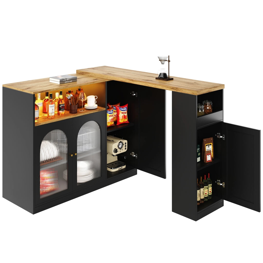 Tavolo bar girevole 360¡ã - Zephmum- 198x39,6x97 cm- Nero opaco- Con scrivania, vetro e LED