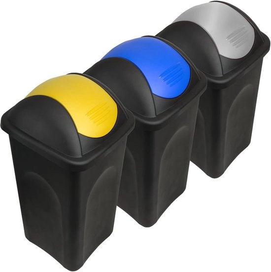 Set di Contenitori per Rifiuti da 60L con Coperchio Scorrevole, 3 pezzi - Ideali per la Separazione dei Rifiuti