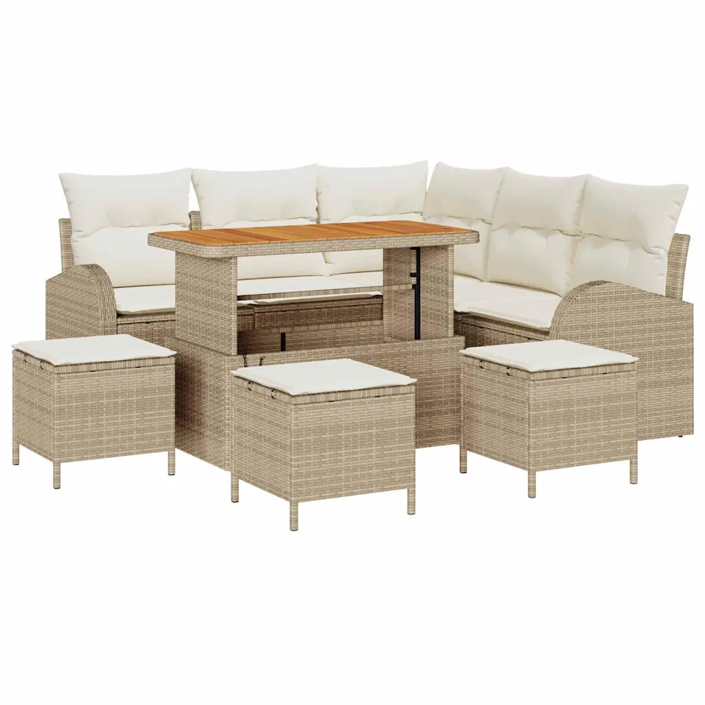 Set Divano da Giardino con cuscino 9 pcs Beige polyrattan