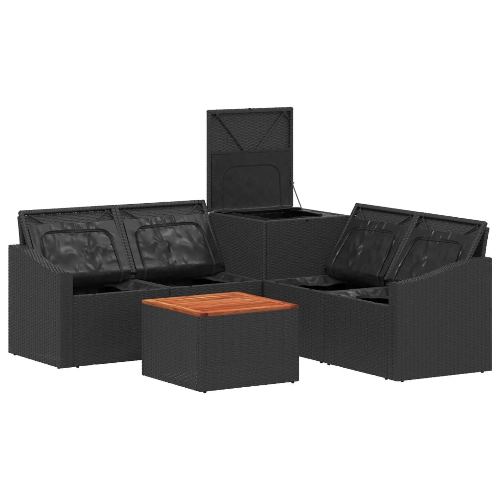 Set di divani 6 pz Nero Rattan sintetico e Acciaio 3447289