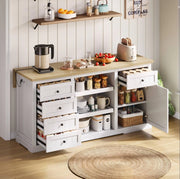 Isola da cucina con piano pieghevole, prese USB, 150x65x75,5 cm