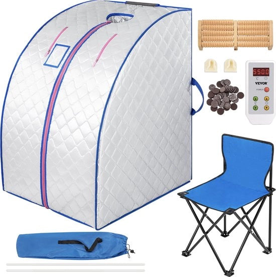 Sauna mobili - Infrarossa - Bagno termale - Sauna portatile - Tenda sauna - Incluso sedile pieghevole - Piatto riscaldamento pedi - Comando a distanza - Perdere peso in modo facile - 220V - Bianco