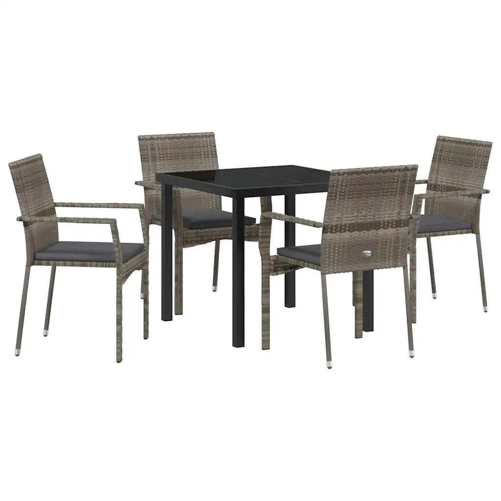 Set da Pranzo per Giardino con cuscino 5 pcs Grigio polyrattan 3380093