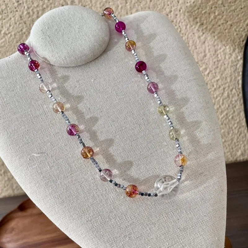 Collana fatta a mano con perline di cristallo viola, regalo di Natale o di compleanno.