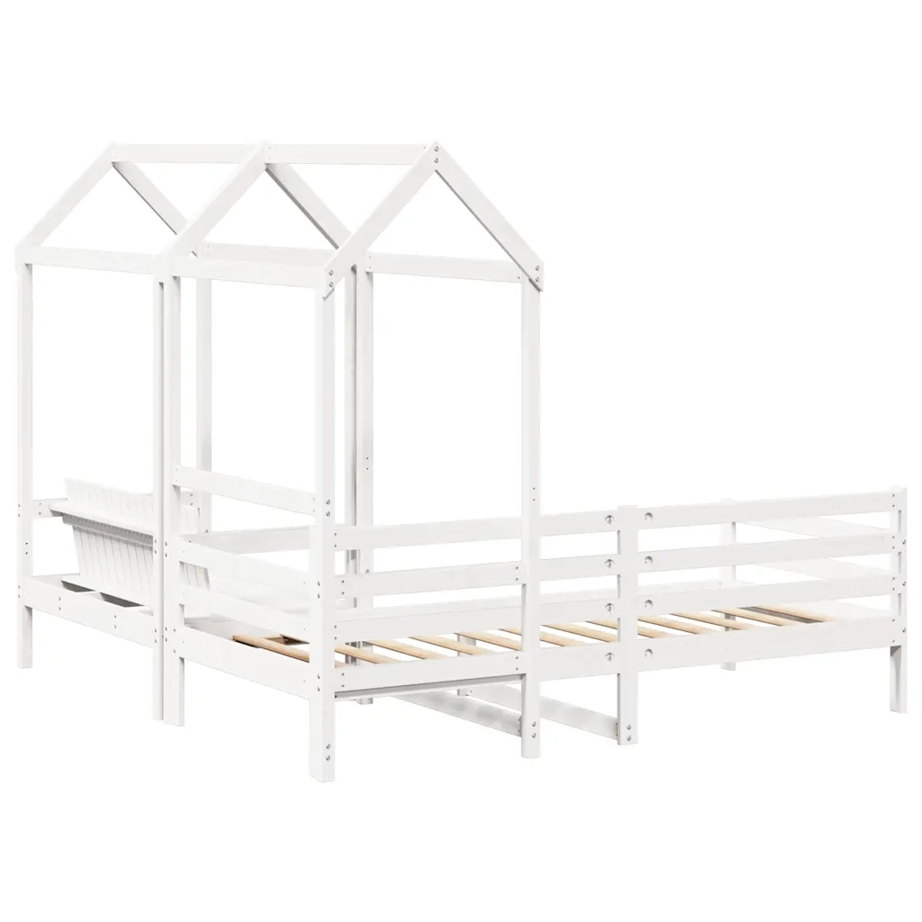 Set Dormeuse e Panca con Tetto Bianco 80x200cm Massello Pino