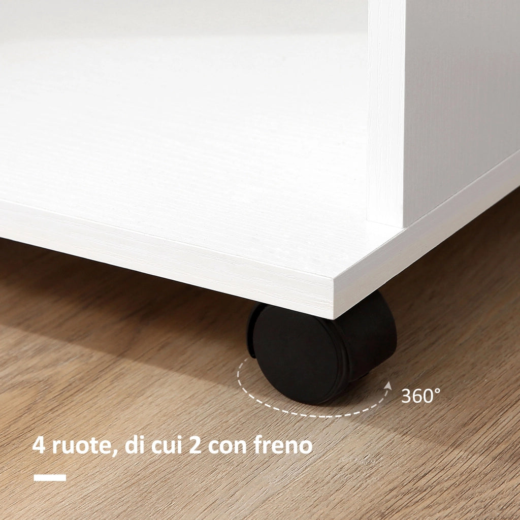 Stand Appendiabiti da Terra con Ruote, 3 Ripiani e Barra Appendiabiti in Legno, 80x40x128 cm