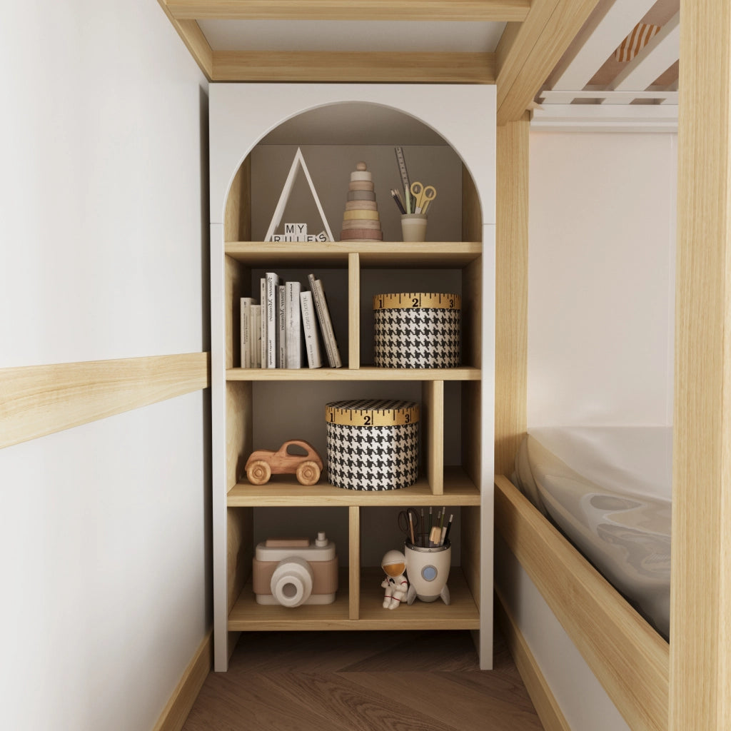 Letto a Castello 90x200 cm; Letto 2 Posti - Casetta con Finestre; Scala contenitore - Bianco